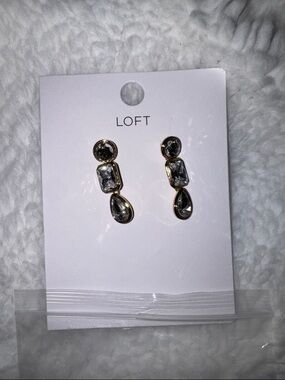 LOFT Gold-Tone Clear Crystal Linear Drop Earrings